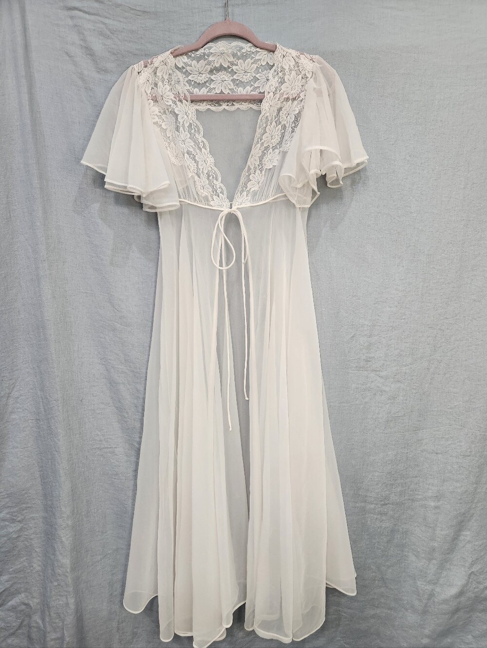 Bridal Sheer Lace Lingerie Long Robe Size S/M